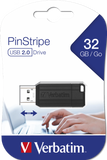 Verbatim USB DRIVE 2.0 PINSTRIPE 32GB BLACK