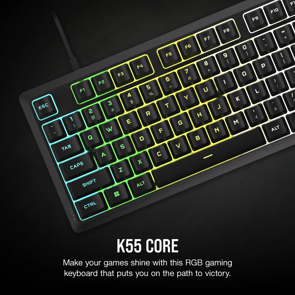 CORSAIR K55 CORE RGB Gaming Keyboard, Backlit RGB LED, Black