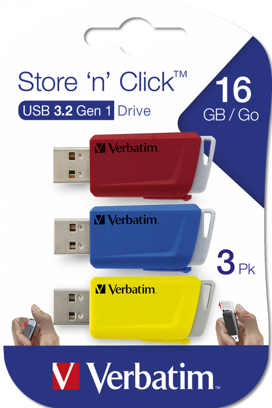 Verbatim USB DRIVE 3.0 STORE N CLICK 3X16GB R/B/Y