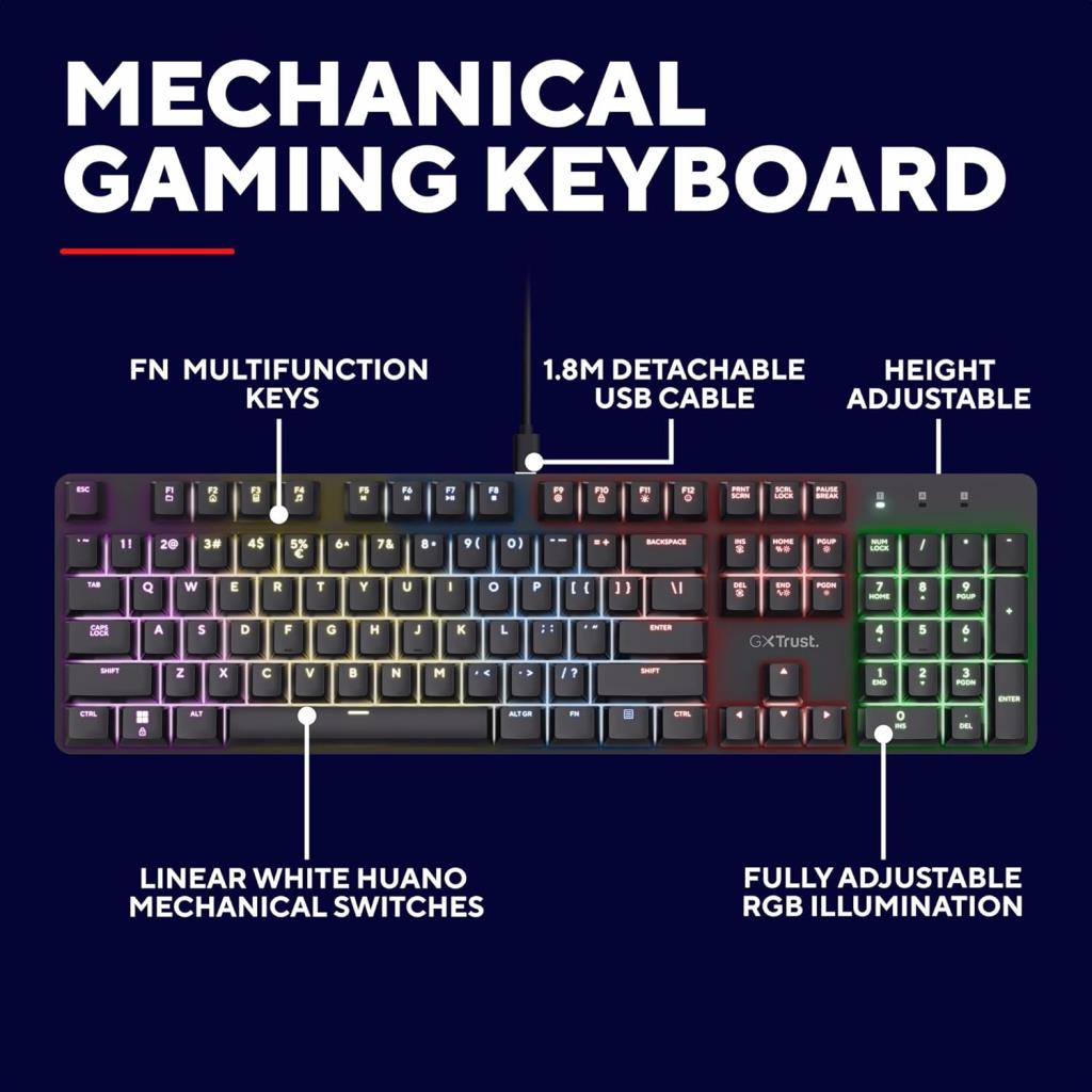 TRUST GXT 871 ZORA MECHANICAL UK GAMING KEYBOARD